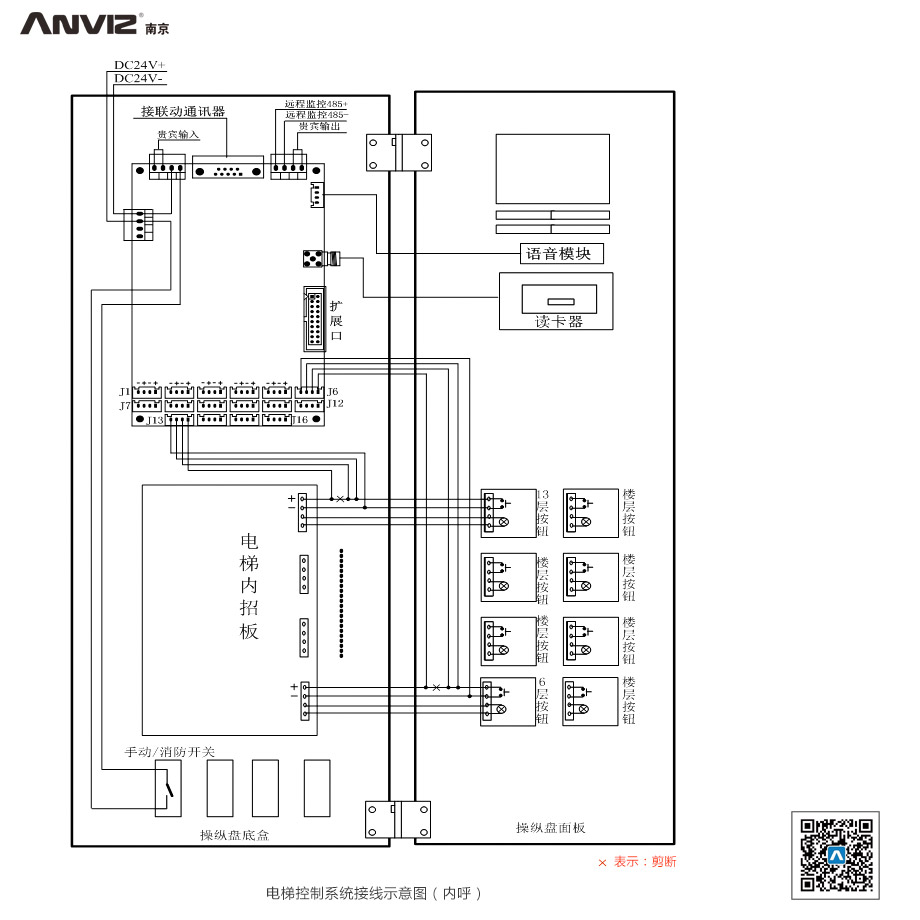 電梯內呼控制系統接線(xiàn)示意圖