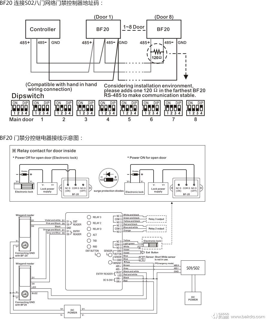BF20門(mén)禁分控器接線(xiàn)示意圖